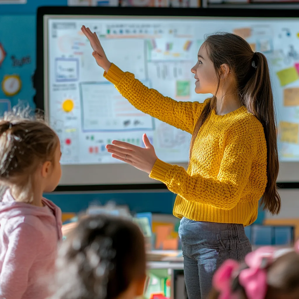 a teacher presenting a lesson using interactive digital tools