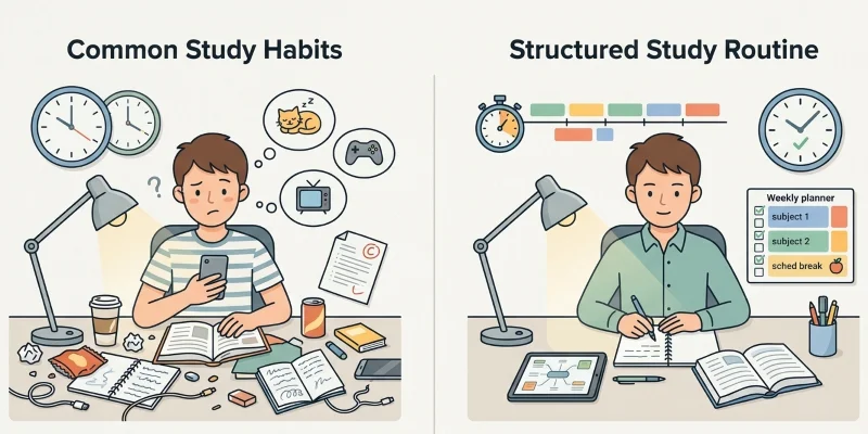 common study habits vs structured studying routine